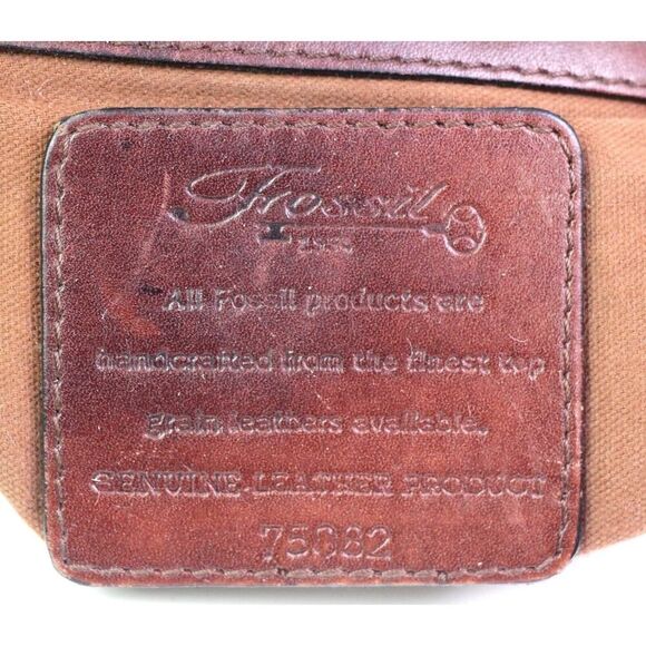 Fossil BRAIDED BROWN GENUINE LEATHER ZIP TOP X-BODY PURSE SHOULDER BAG HANDBAG - Picture 12 of 16